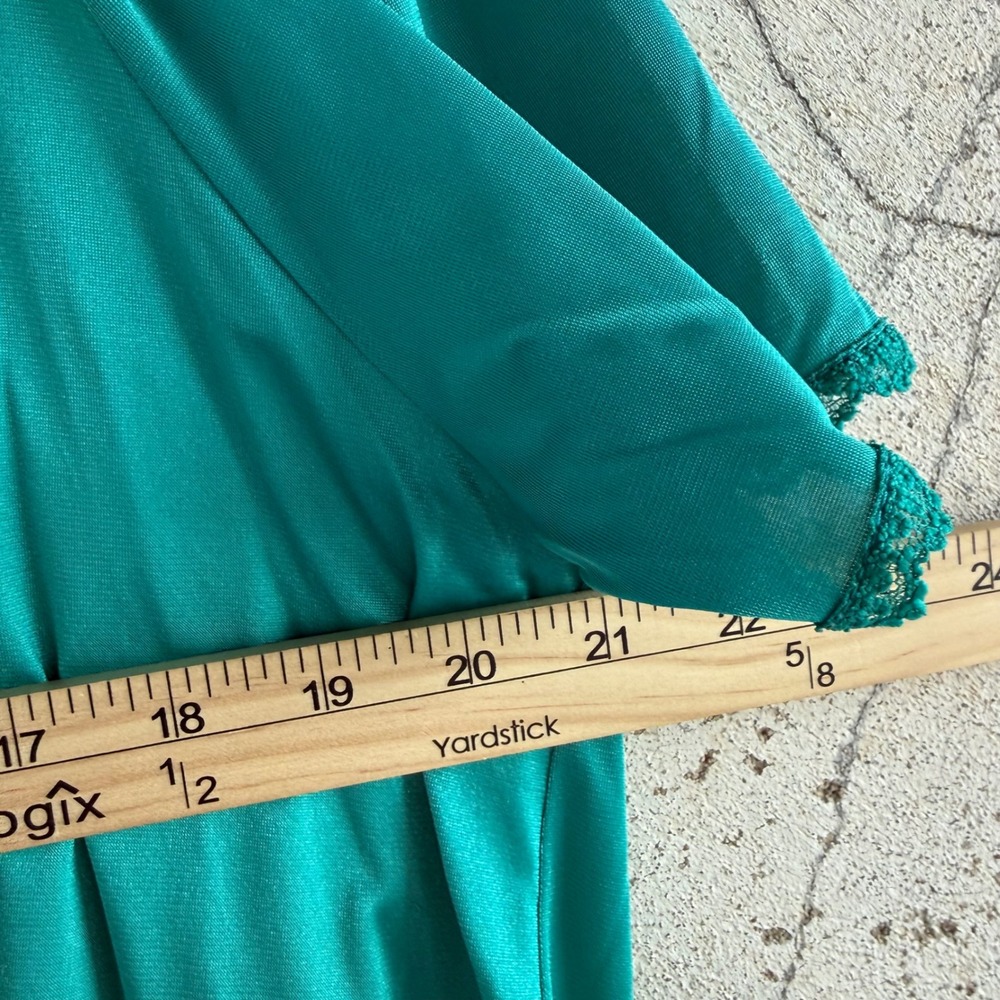 Vtg Nightgown Teal Nylon Lace Empire Waist Amanda Stewart Nightie‎ L Romantic - Picture 7 of 8